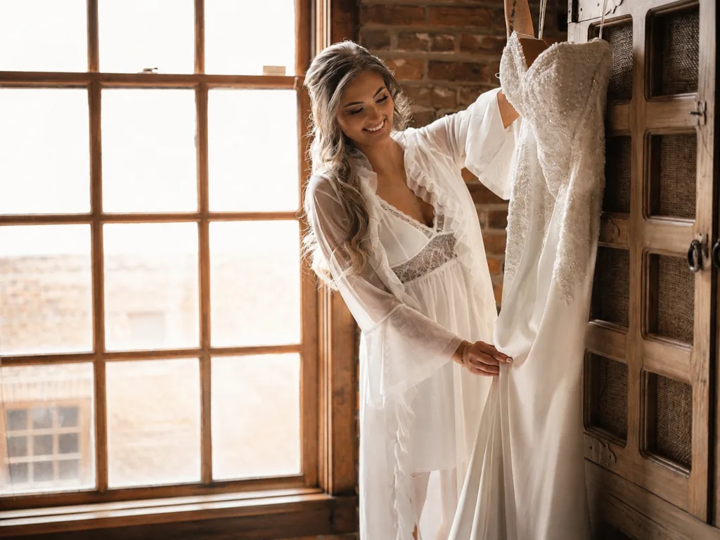 Bride getting ready by the window